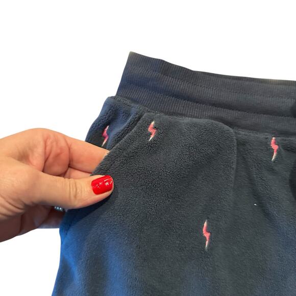 P.J. Salvage Womens Navy fleece shorts pink embroidered lightning M - Picture 4 of 6